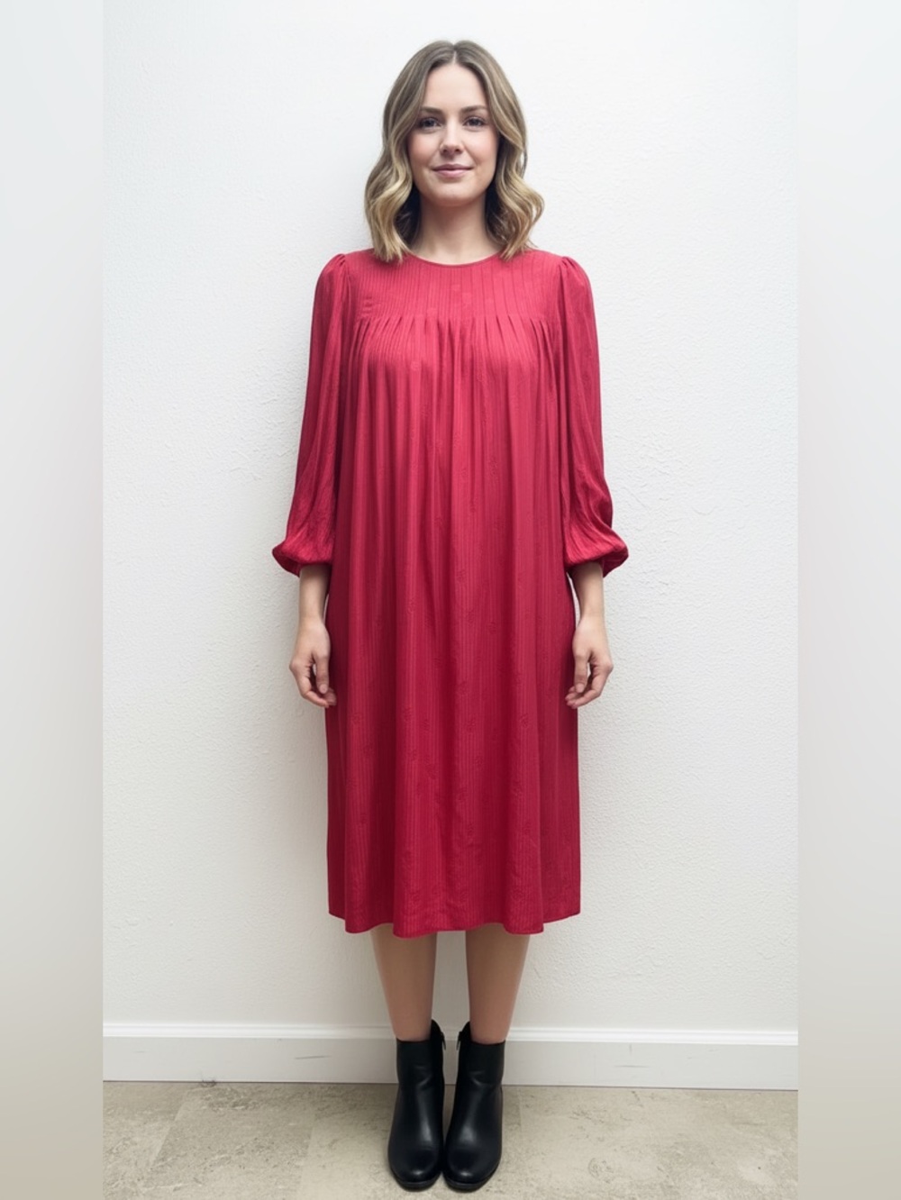 Vintage Silk Long Sleeve Midi Dress